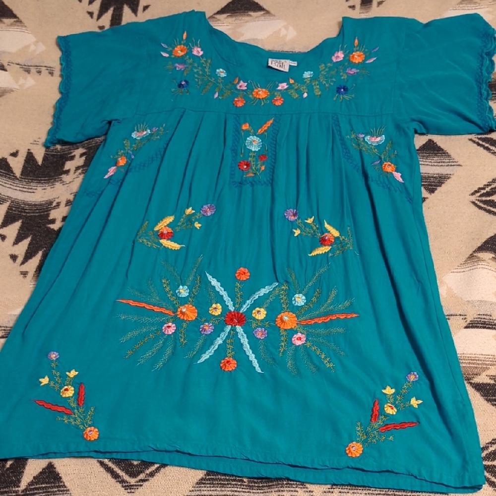 Teal Embroidered Boho Dress
